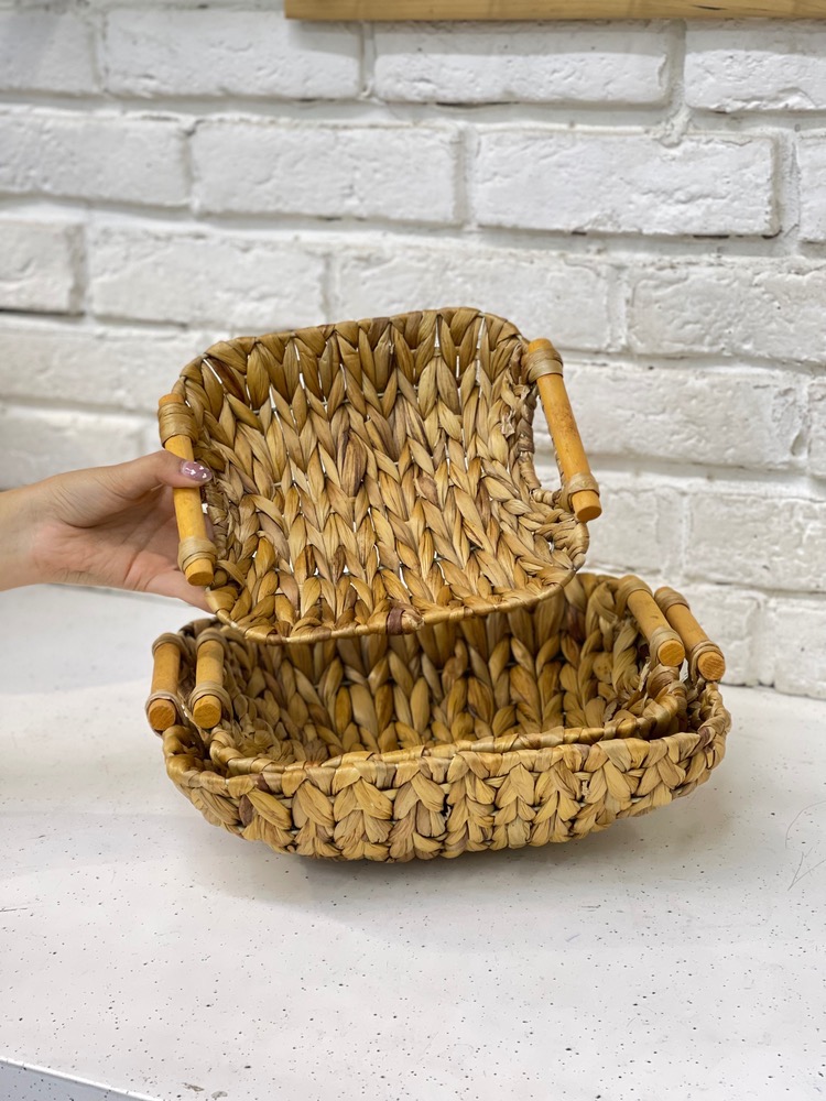 سبد حصیری دسته چوبی سایز کوچک(5687)