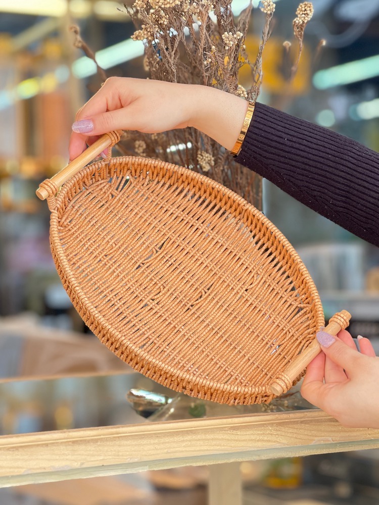 سینی طرح حصیری بیضی سایز متوسط(7092)