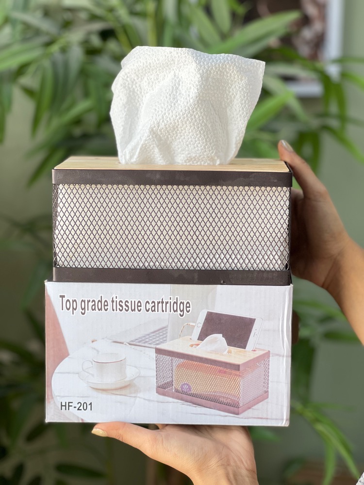 جا دستمالی فلزی درب بامبو(7319)