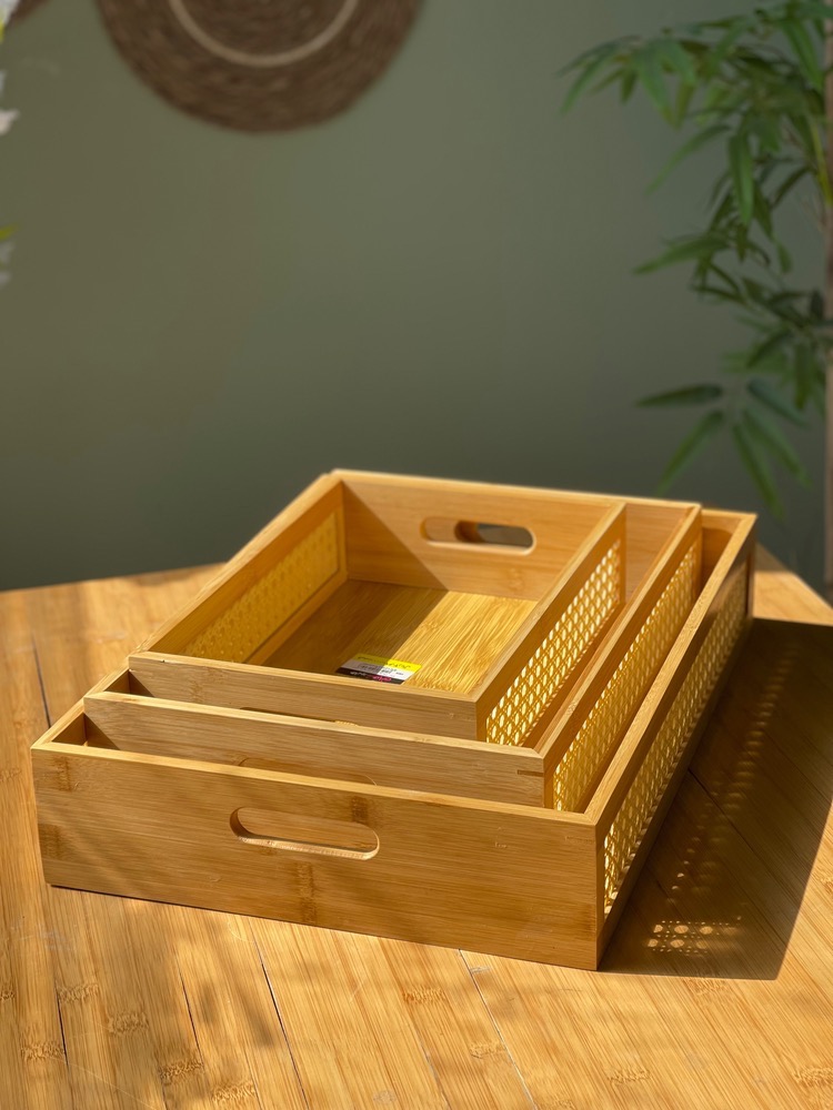 سینی  بامبو دور حصیری سایز کوچک(7107)