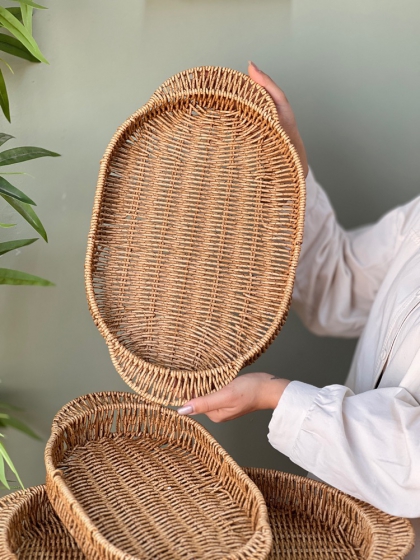 سینی بیضی طرح حصیر متوسط دسته دار(7322)