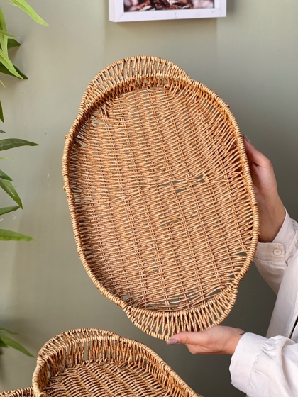 سینی بیضی طرح حصیر بزرگ دسته دار(7323)