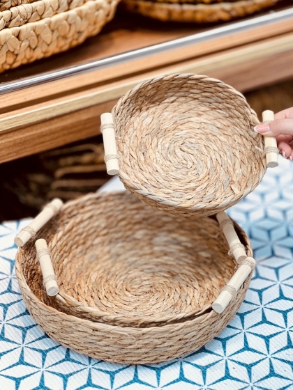 سبد حصیری دسته چوبی سایز کوچک(5767)