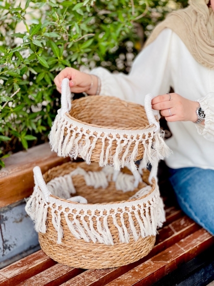 سبدحصیری دسته دارِ دور ریش سایز کوچک(5770)