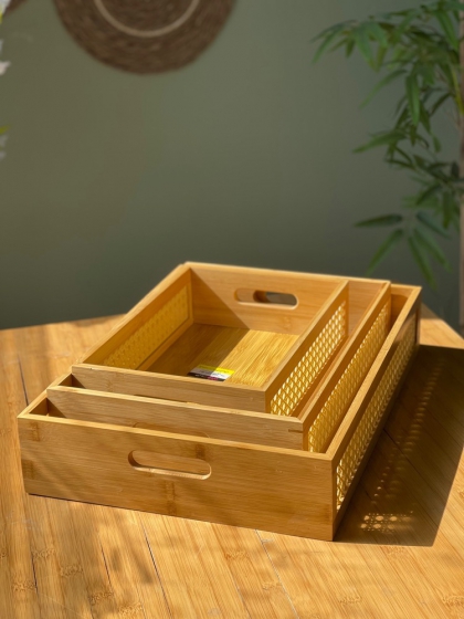 سینی  بامبو دور حصیری سایز کوچک(7107)